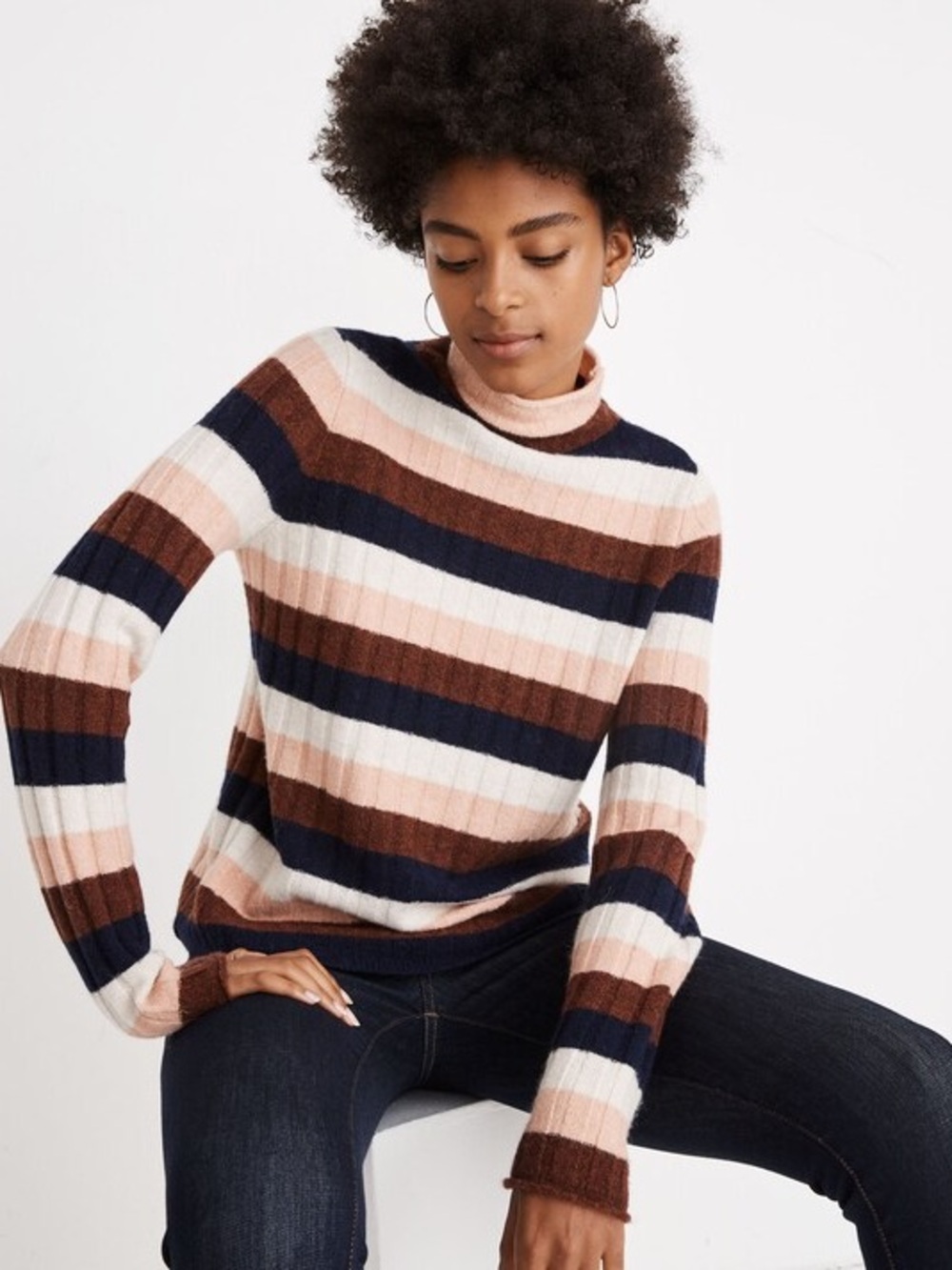 Madewell Striped Evercrest Turtleneck Sweater in Coziest Yarn size L